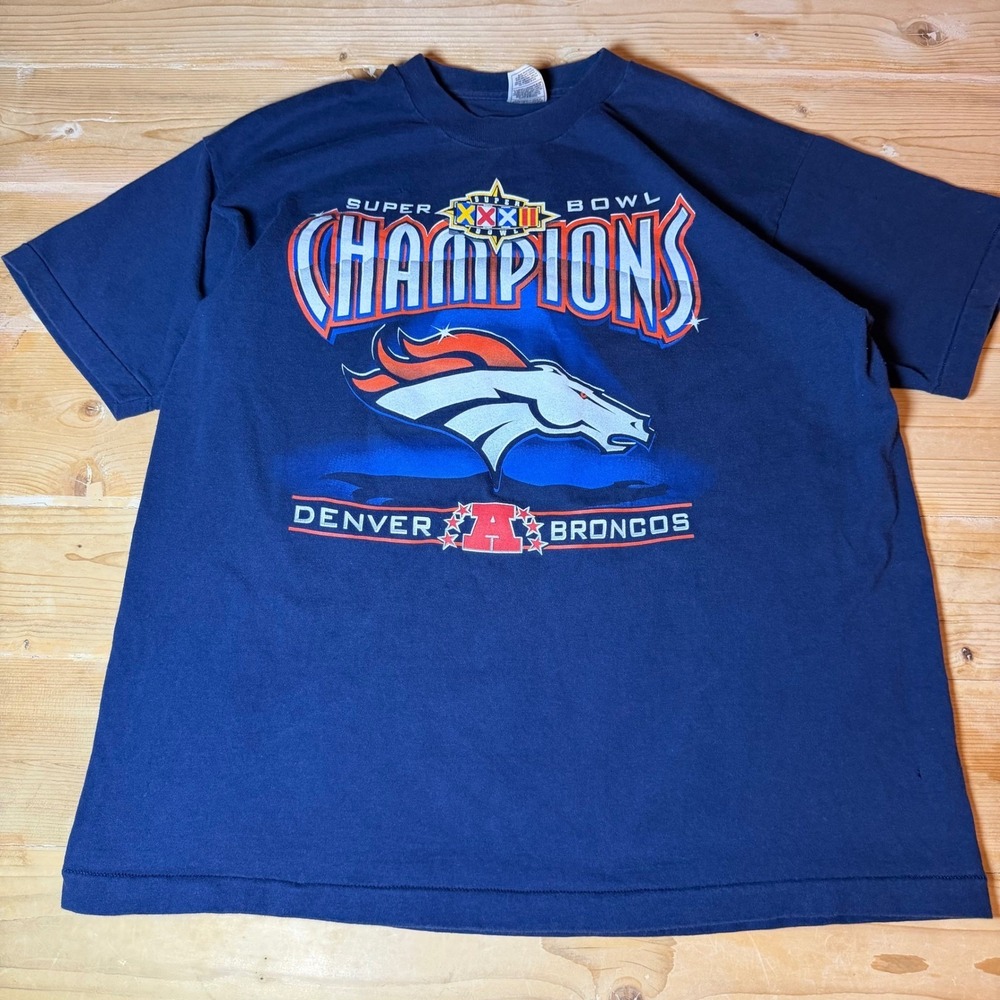 Vintage Denver Broncos Super Bowl XXXII Champions T-Shirt Navy Blue 1998 NFL